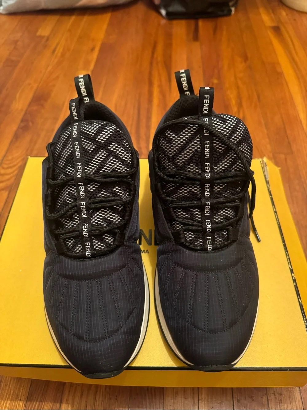 Fendi Black and White Logo-Trim Runner Sneakers